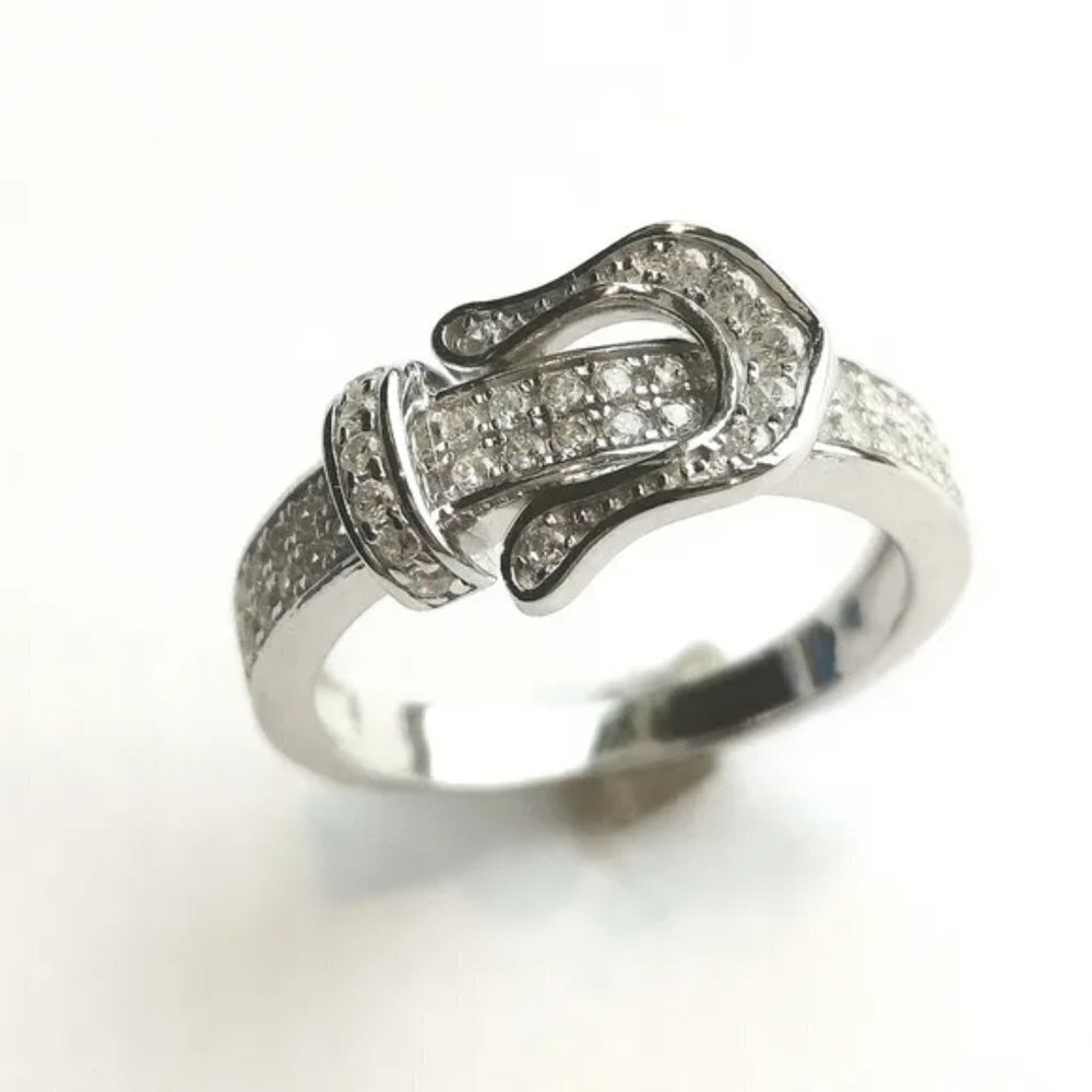 New Sterling silver cz buckle ring size 6